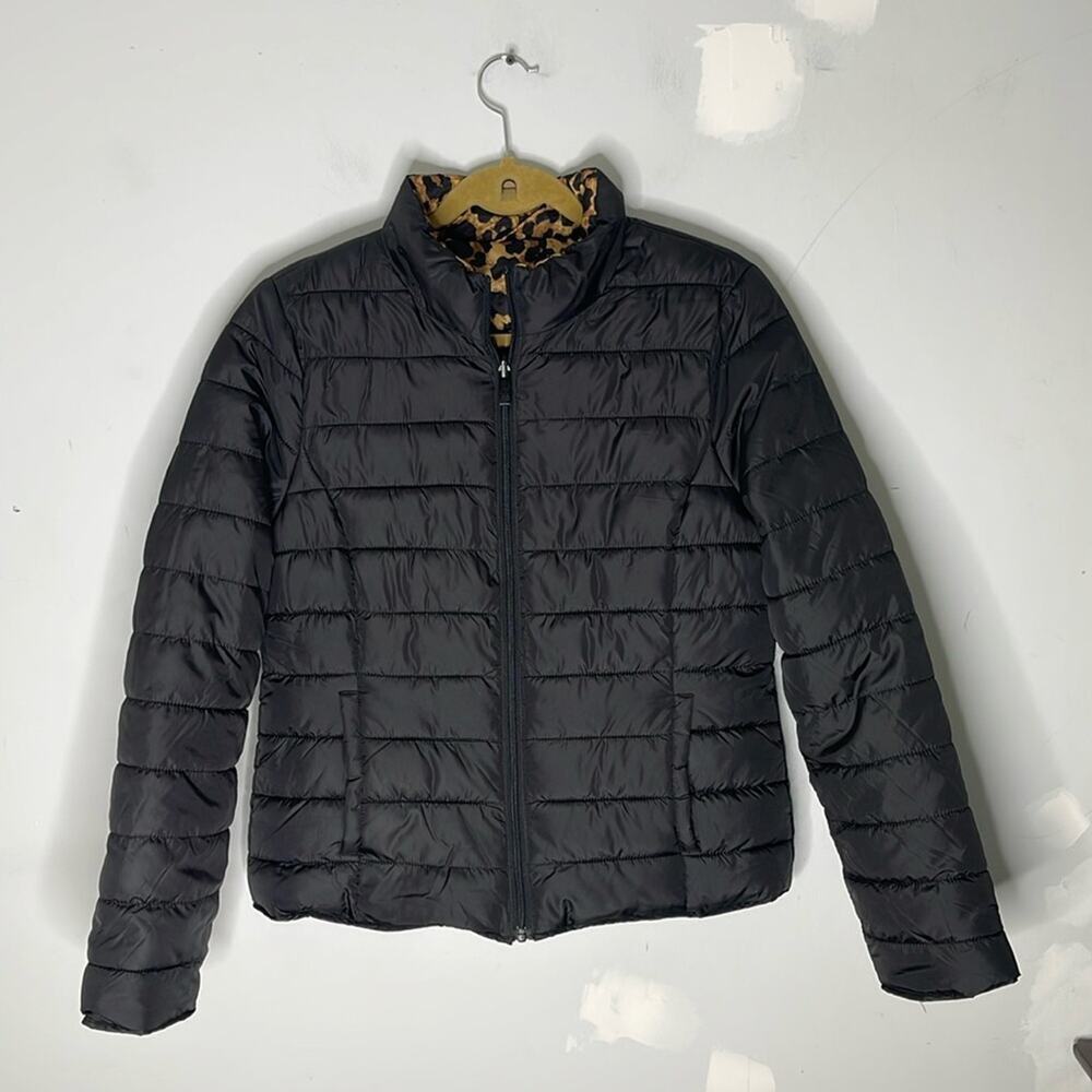 CI SONO Polyester Reversible Leopard and Black Puffer Coat Size Large